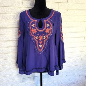 Liberty love purple womens Tunic sz Small embroidered blouse top